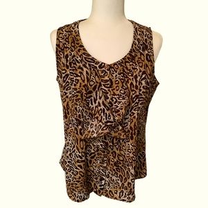 MILANO Animal Print Front Ruffle Sleeveless Blouse Size Medium